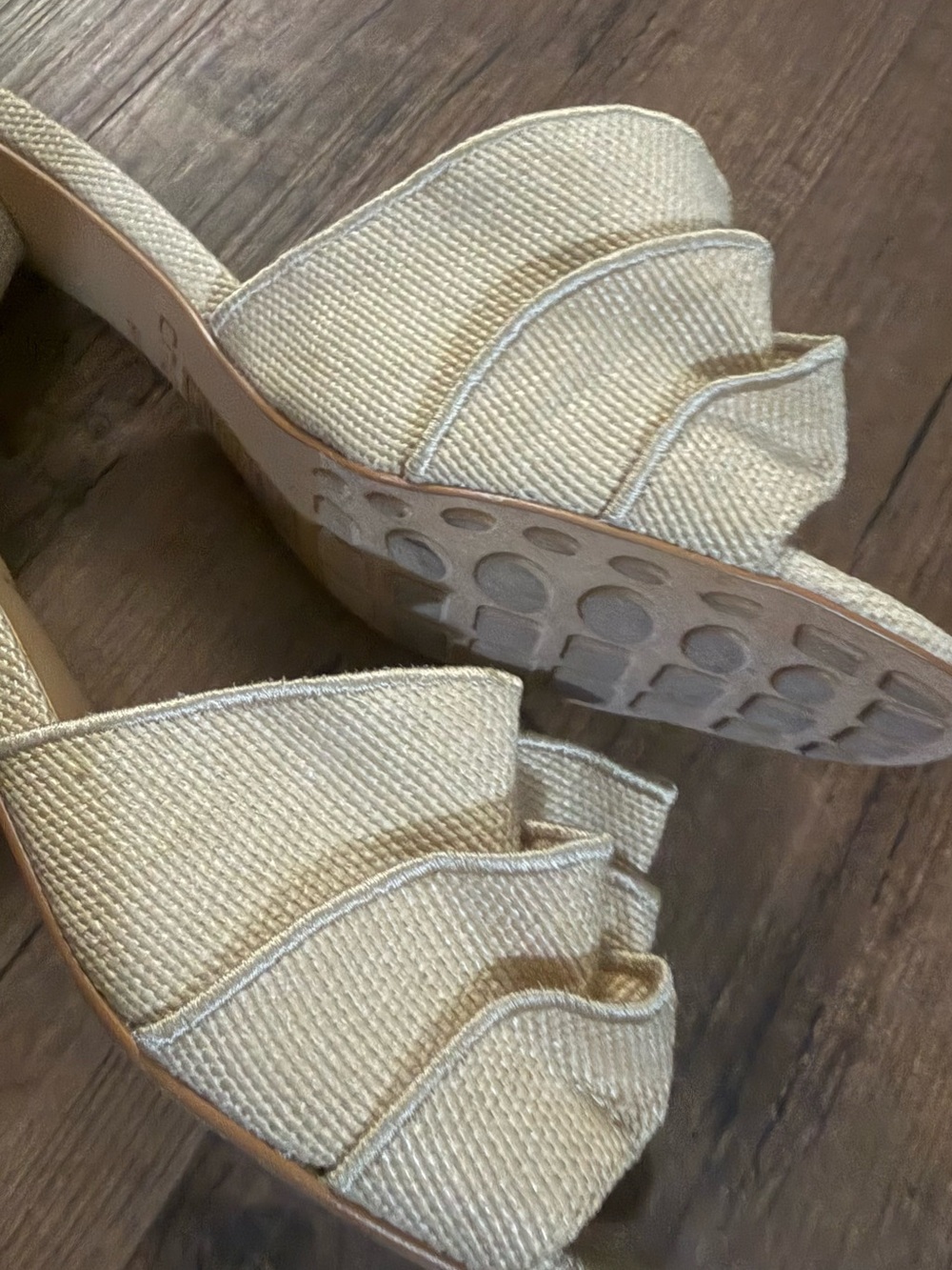 Chico's Cream Ruffle Slide Mules - Picture 6 of 9